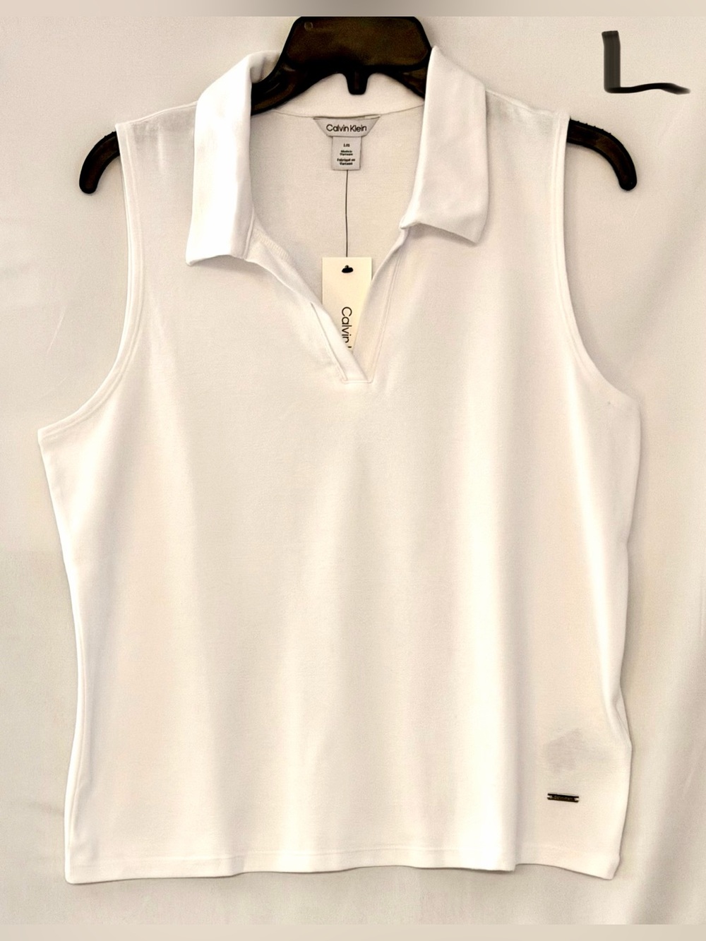 Calvin Klein White Sleeveless Polo Tank
